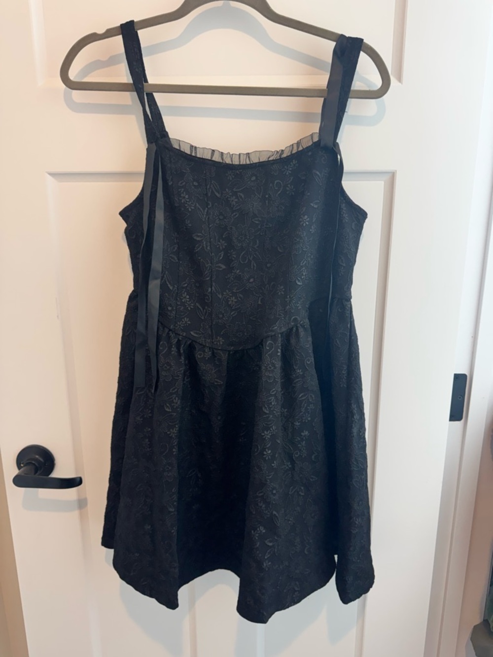 Trixxi Black Floral Jacquard Fit-and-Flare Dress